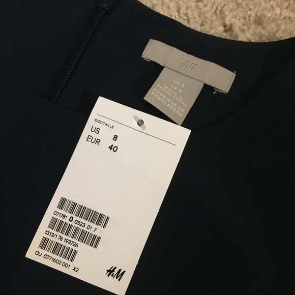 NWT H&M Dark Navy Blue Fit & Flare Pleated Cap Sleeve Dress - Picture 9 of 16